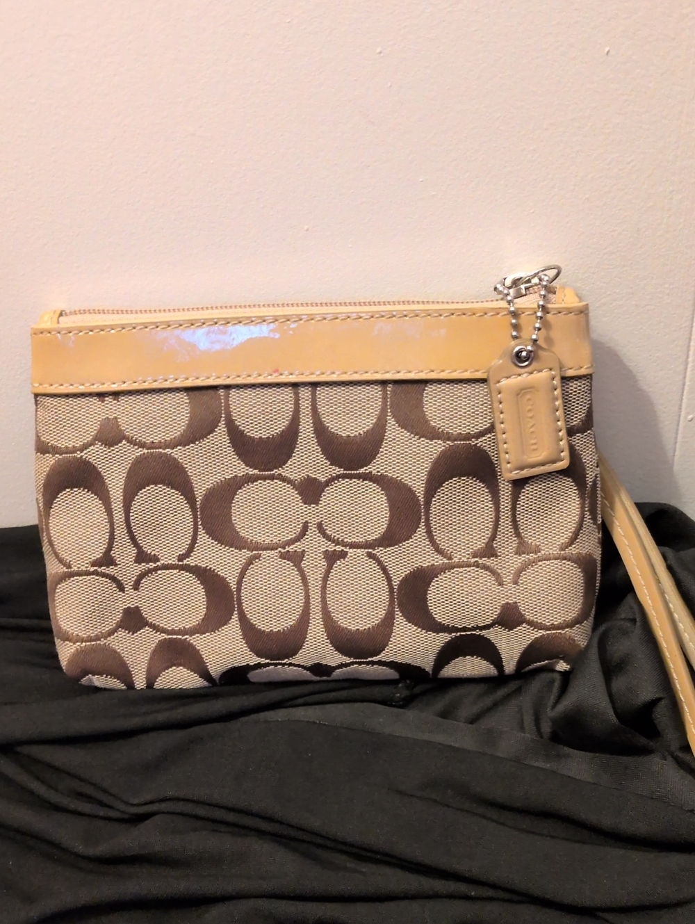 Coach Beige and Tan Signature Canvas Wristlet